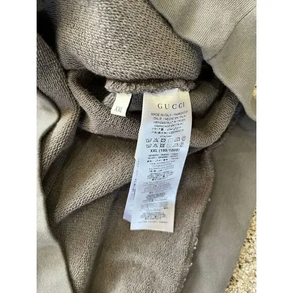 Gucci Interlock G Gray Hoodie With Tan Logo Stripe Sleeve Men’s XXL